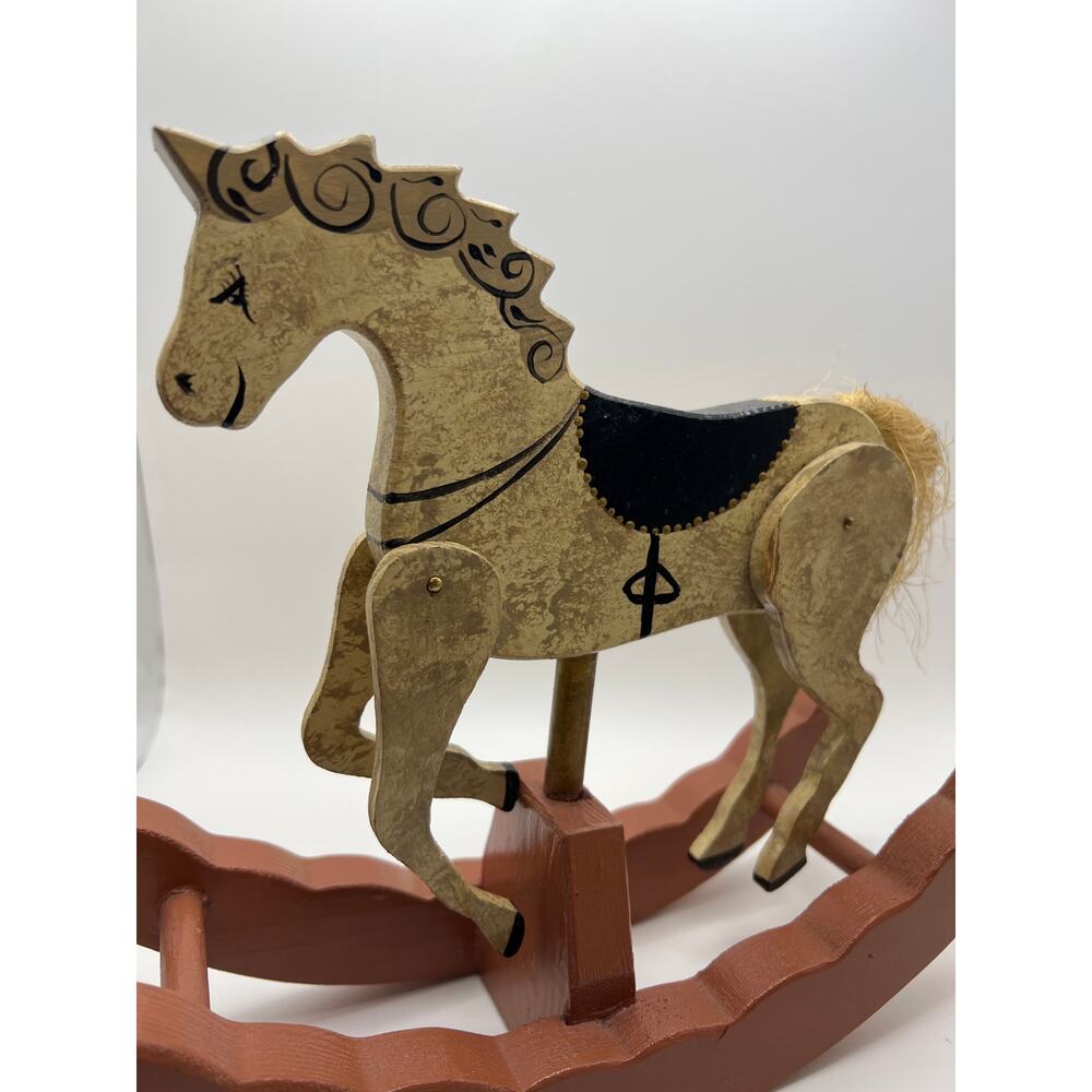 Vtg Handmade Wooden Unicorn Rocking Horse Moving Legs - Picture 4 of 8